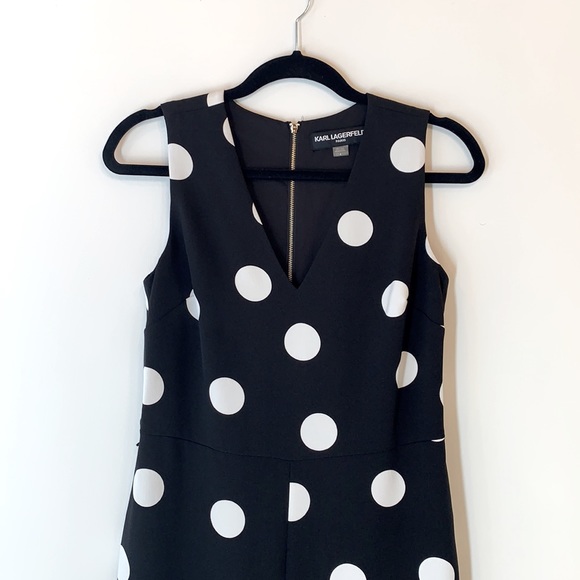 Karl Lagerfeld Paris Size 4 Polka Dot V-Neck Wide Legged Jumpsuit - Picture 4 of 16